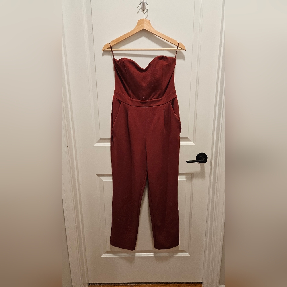 Express Burgundy Strapless Jumpsuit